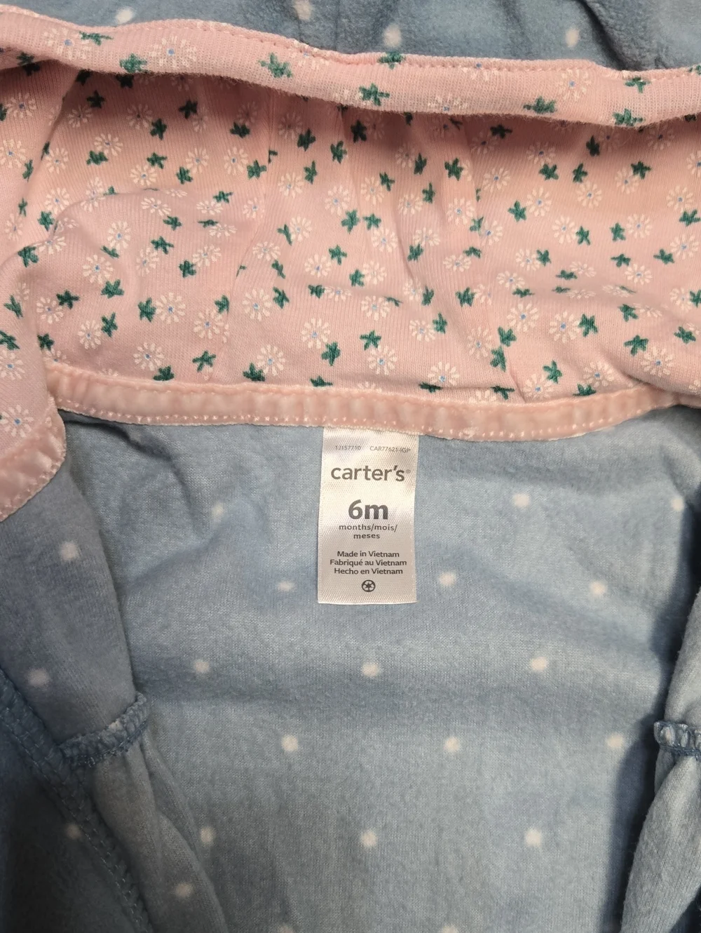 ☀️Carter's Light Blue Hooded Footie with White Dots 6m
